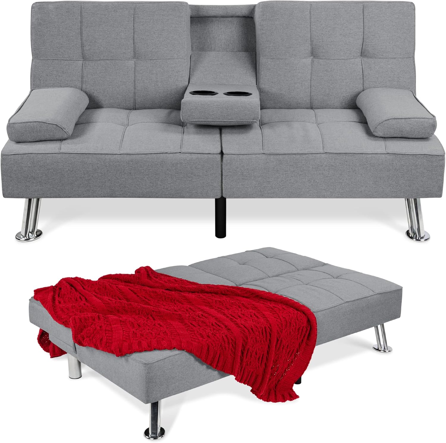 Best Choice Products Set of 2 Adjustable Steel Mesh Zero Gravity Lounge Chair Recliners w/Pillows and Cup Holder Trays - Gray