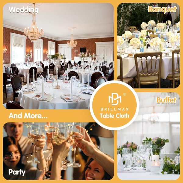 BRILLMAX 6 Pack White Round Tablecloths 120 Inch - Circle Bulk Linen Polyester Fabric Washable Table Clothes Cover for Wedding Reception Banquet Birthday Party Buffet Restaurant - Image 6