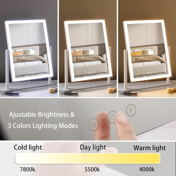 HIEEY Lighted Makeup Mirror, Hollywood Vanity Mirror with Lights, Three Color Lighting Modes, and 5X Magnification Mirror, Smart Touch Control, 360°Rotation (17.3in. White) - Image 2