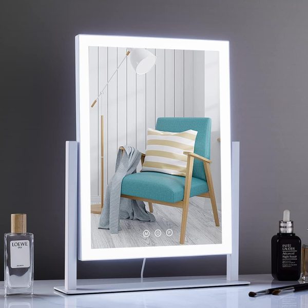 HIEEY Lighted Makeup Mirror, Hollywood Vanity Mirror with Lights, Three Color Lighting Modes, and 5X Magnification Mirror, Smart Touch Control, 360°Rotation (17.3in. White) - Image 3