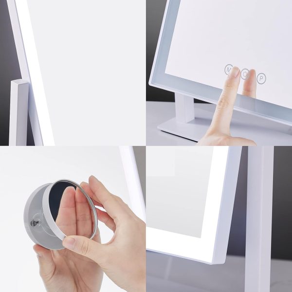 HIEEY Lighted Makeup Mirror, Hollywood Vanity Mirror with Lights, Three Color Lighting Modes, and 5X Magnification Mirror, Smart Touch Control, 360°Rotation (17.3in. White) - Image 4