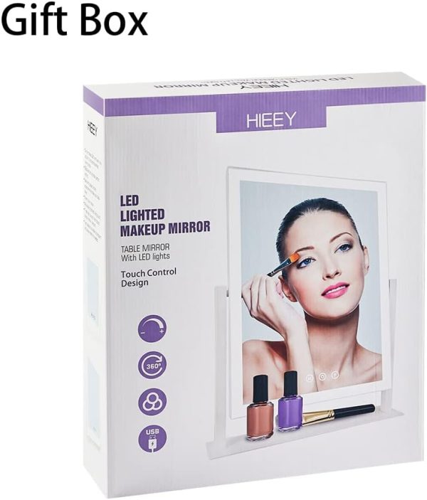 HIEEY Lighted Makeup Mirror, Hollywood Vanity Mirror with Lights, Three Color Lighting Modes, and 5X Magnification Mirror, Smart Touch Control, 360°Rotation (17.3in. White) - Image 6