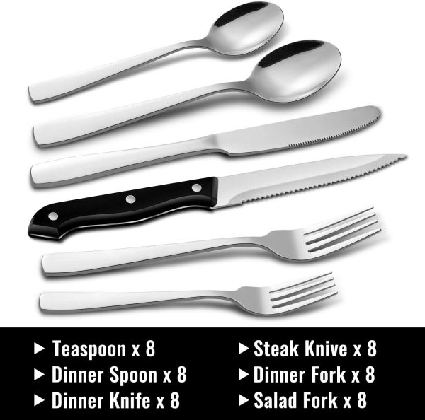 HIWARE 48-Piece Silverware Set with Steak Knives for 8, Stainless Steel Flatware Cutlery Set For Home Kitchen Restaurant Hotel, Kitchen Utensils Set, Mirror Polished, Dishwasher Safe - Image 2