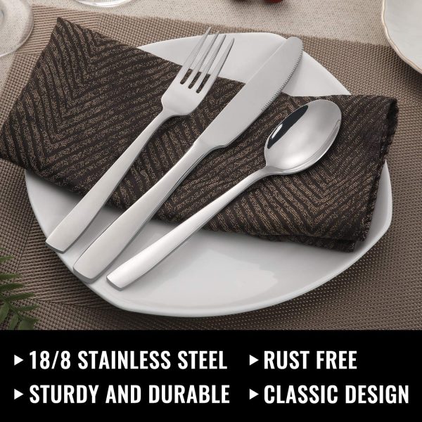 HIWARE 48-Piece Silverware Set with Steak Knives for 8, Stainless Steel Flatware Cutlery Set For Home Kitchen Restaurant Hotel, Kitchen Utensils Set, Mirror Polished, Dishwasher Safe - Image 3