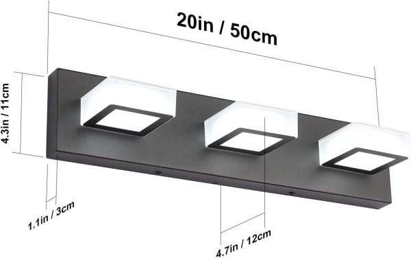 Ralbay LED Modern Black Bathroom Vanity Lights 3 Lights Acrylic Modern Black Bathroom Wall Lighting Fixtures - Image 6