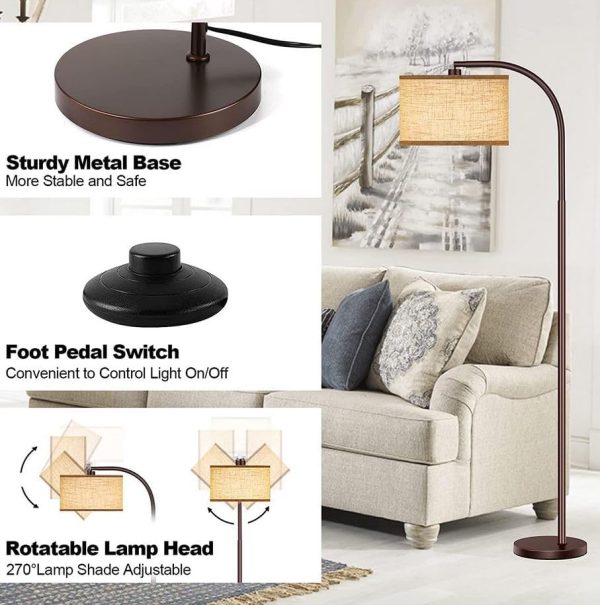 ROTTOGOON Floor Lamp for Living Room with 3 Color Temperatures LED Bulb, Standing Lamp Tall Industrial Floor Lamp Reading for Bedroom, Office (9W LED Bulb, Beige Lampshade Included) -Black - Image 8