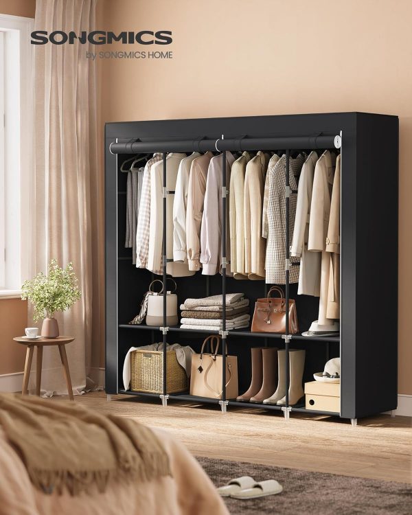 SONGMICS Portable Closet, Wardrobe Closet Organizer with Cover, 4 Hanging Rods and Shelves, 4 Side Pockets, 66.9 x 17.7 x 65.7 Inches, Large Capacity for Bedroom, Living Room, Ink Black URYG094B02 - Image 2