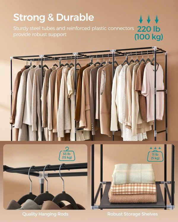SONGMICS Portable Closet, Wardrobe Closet Organizer with Cover, 4 Hanging Rods and Shelves, 4 Side Pockets, 66.9 x 17.7 x 65.7 Inches, Large Capacity for Bedroom, Living Room, Ink Black URYG094B02 - Image 3