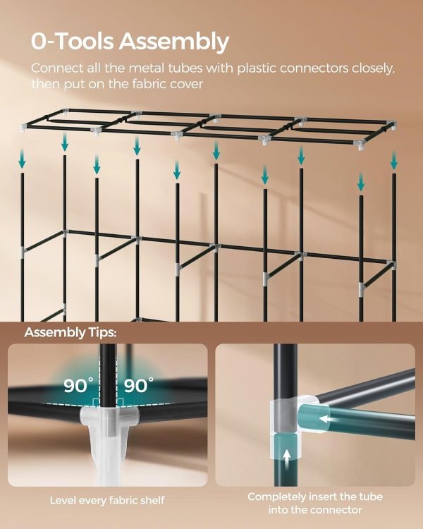 SONGMICS Portable Closet, Wardrobe Closet Organizer with Cover, 4 Hanging Rods and Shelves, 4 Side Pockets, 66.9 x 17.7 x 65.7 Inches, Large Capacity for Bedroom, Living Room, Ink Black URYG094B02 - Image 5