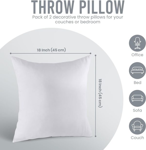 Utopia Bedding Throw Pillows Insert (Pack of 2, White) - 18 x 18 Inches Bed and Couch Pillows - Indoor Decorative Pillows - Image 5